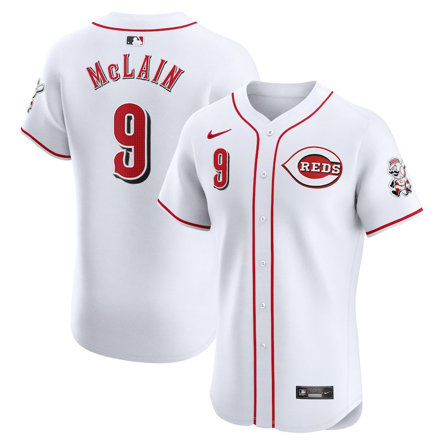 Men Cincinnati Reds 9 Matt McLain Nike White Home Elite Player MLB Jersey